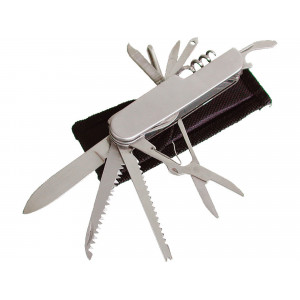Nôž zatvárací viacúčelový, 90mm, 11-dielny, antikoro, textilné puzdro
