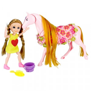 Pohyblivá bábika s koňom a doplnkami