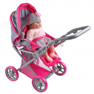 Multifunkčný kočík pre bábiky PlayTo Elsa sivo-ružový