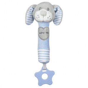 Detská pískacia plyšová hračka s hryzátkom Baby Mix pes modrý