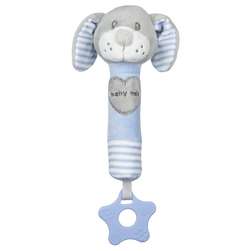 Detská pískacia plyšová hračka s hryzátkom Baby Mix pes modrý