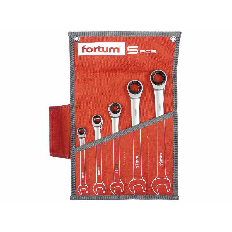 Račňové očko-vidlicové klíče, 8-19mm, 5-dílná sada, FORTUM, 4720102