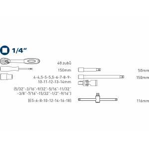 Klíče nastrčné 1/4'' MultiLock 4-14mm, 19-dílná sada, Fortum, 4700031