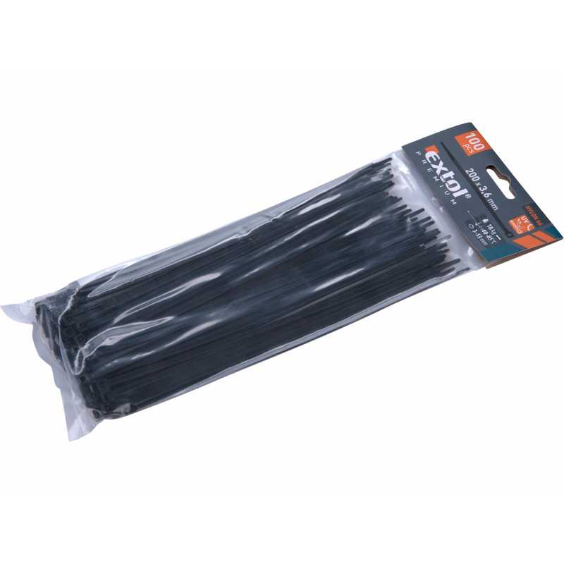 Pásky sťahovacie čierne, 3,6x200mm, Extol Premium 8856156
