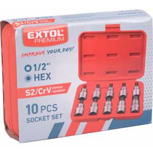 Hlavice nástrčné, HEX, 10-dielna sada, Extol Premium 8818120