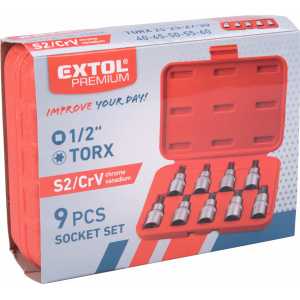 Hlavice nástrčné, TORX, 9-dielna sada, Extol Premium 8818124