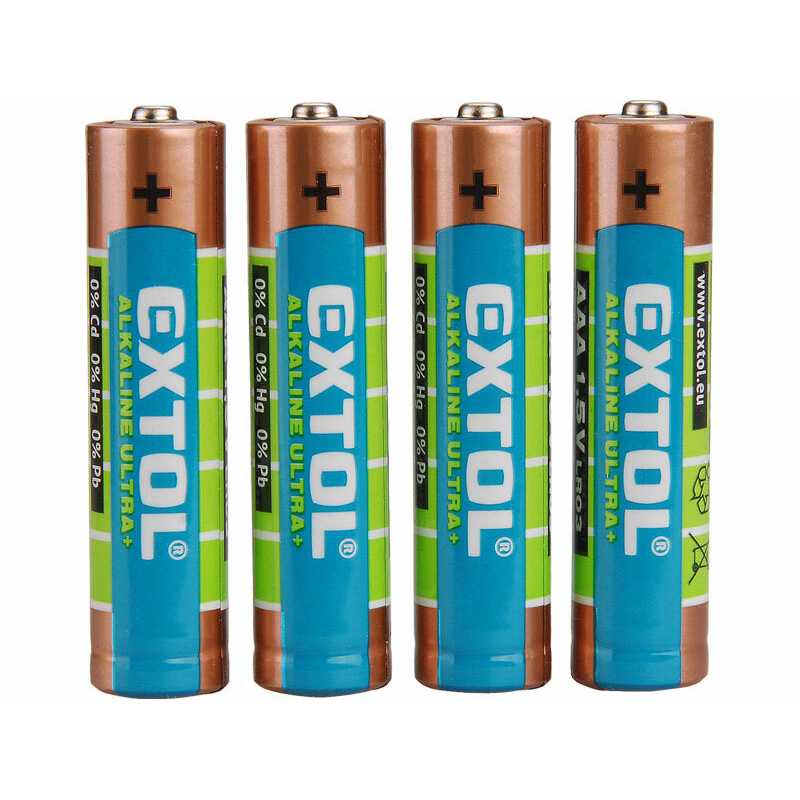Baterie alkalická 4ks, 1,5V, typ AAA, Extol Energy 42010