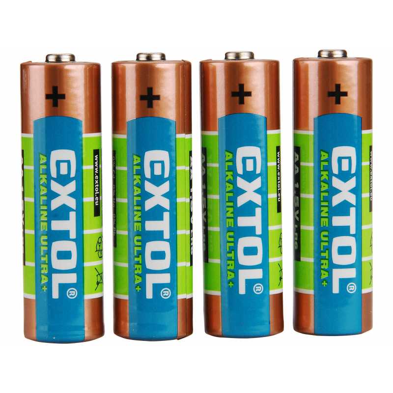 Baterie alkalická 4ks, 1,5V, typ AA, Extol Energy 42011