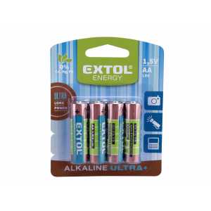 Baterie alkalická 4ks, 1,5V, typ AA, Extol Energy 42011