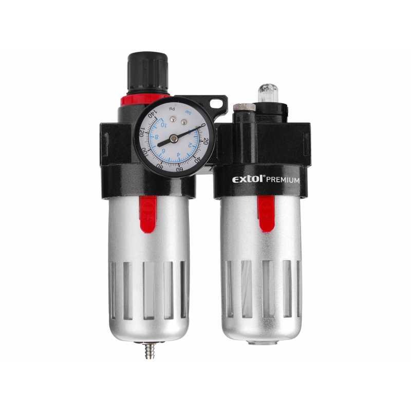Regulátor tlaku, vzduchový filter, primazávač a manometer, 8bar, 1/4", Extol Premium 8865105