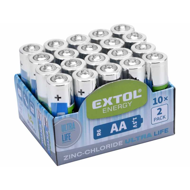 Baterie zink-chloridová 20ks, 1,5V, typ AA, EXTOL ENERGY 42003