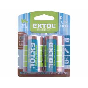 Batéria alkalická 2ks, 1,5V, typ D, LR20, Extol Energy 42015
