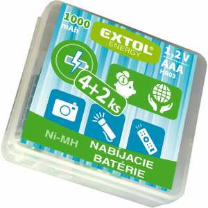 Baterie nabíjecí AAA, NiMH 1000mAh 4+2ks, Extol Energy 42060