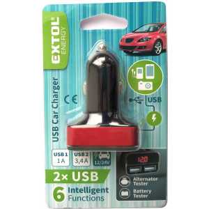 Nabíjačka USB do auta, 12-24V, 2xUSB, Extol Premium 42084
