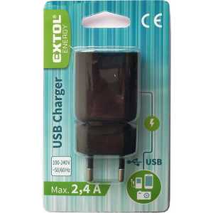 Nabíjačka USB, 100-240V, výstup 5V/2,4, 1xUSB (2,4A/12W), EXTOL ENERGY 42086