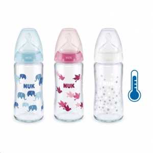 Sklenená dojčenská fľaša NUK First Choice s kontrolou teploty 240 ml biela