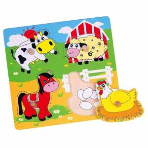 Detské drevené puzzle s úchytmi Viga prekvapenie Farma