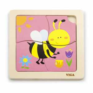 Drevené puzzle pre najmenších Viga 4 ks Včielka