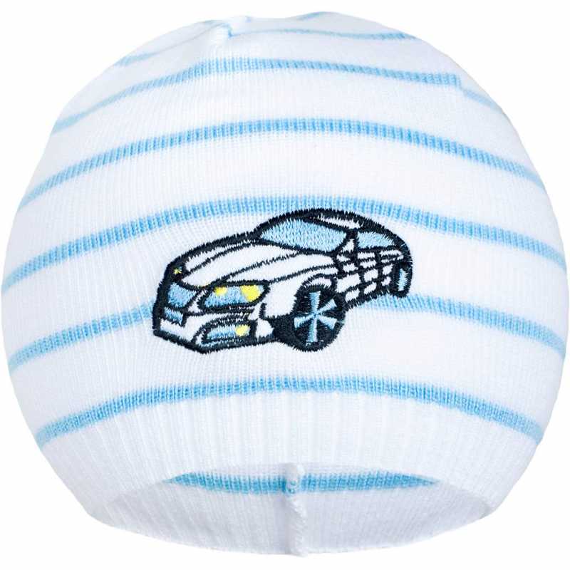 Jarná čiapočka New Baby s autíčkom bielo-modrá, 104
