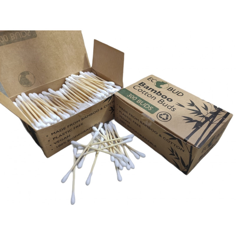Hygienické bambusové tyčinky s hlavičkou zo 100% bavlny, 300 ks, Bamboo Eco