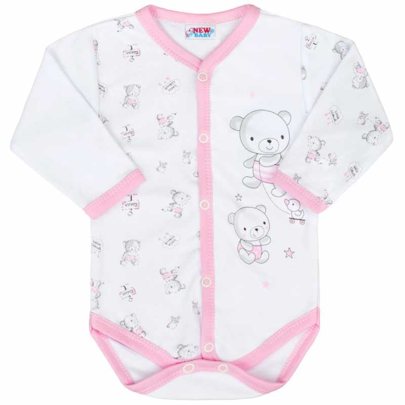 Kojenecké celorozepínací body New Baby Bears růžové, 50