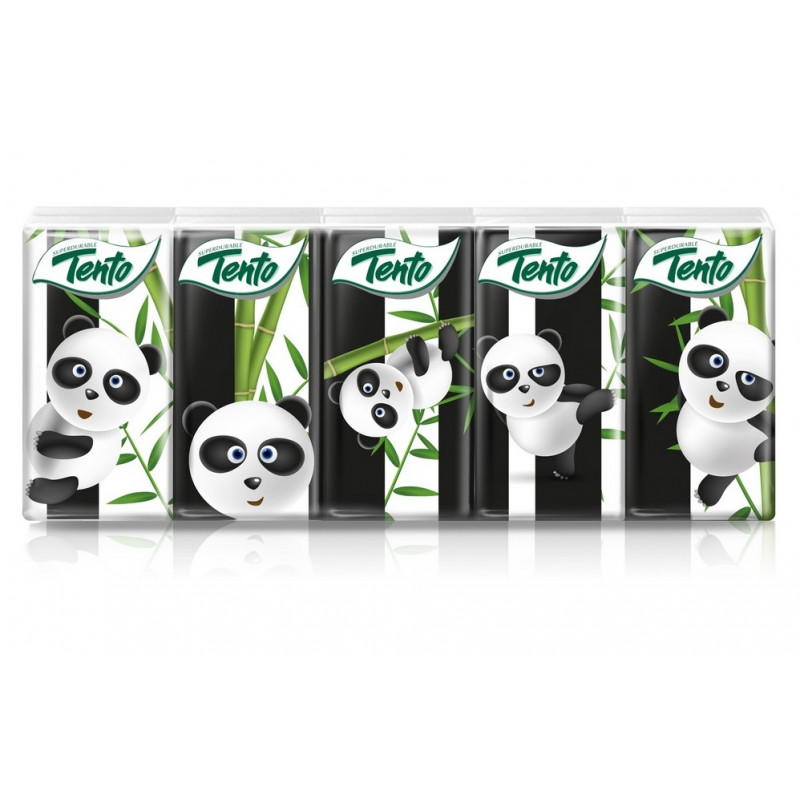 Tento Kids Panda hygienické vreckovky z čistej celulózy 3 vrstvové 10x10 ks