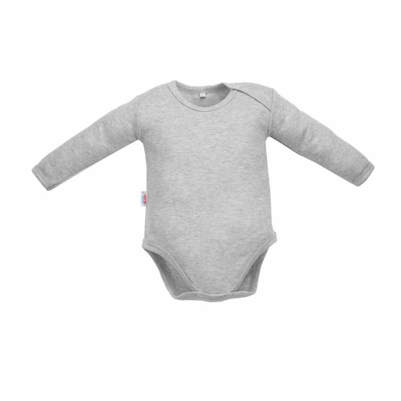 Dojčenské bavlnené body s dlhým rukávom New Baby Pastel sivý melír, 56