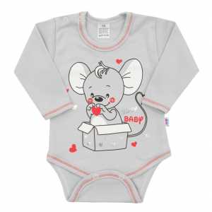 Dojčenské body s dlhým rukávom New Baby Mouse sivé, 56