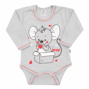 Dojčenské body s dlhým rukávom New Baby Mouse sivé, 74