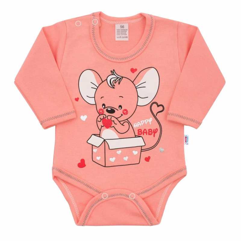 Dojčenské body s dlhým rukávom New Baby Mouse lososové, 74