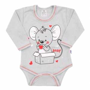 Kojenecké body s dlouhým rukávem New Baby Mouse šedé, 80