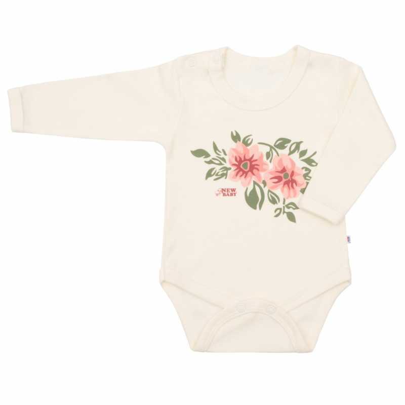 Dojčenské body s dlhým rukávom New Baby Flowers béžové, 56