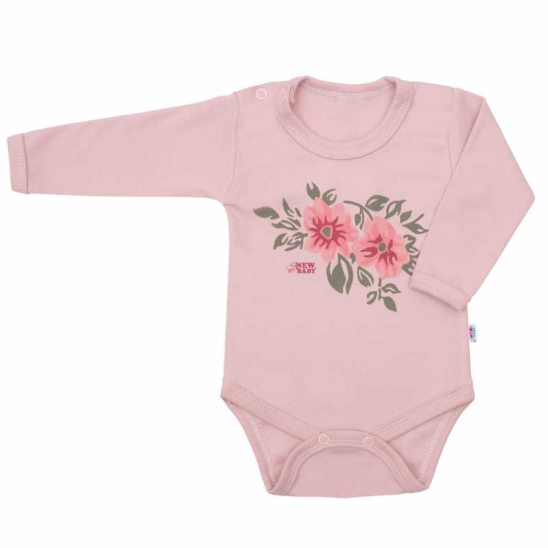 Dojčenské body s dlhým rukávom New Baby Flowers ružové, 74