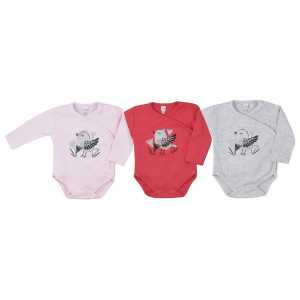 Dojčenské bavlnené body s bočným zapínaním Koala Birdy tmavo ružové, 56