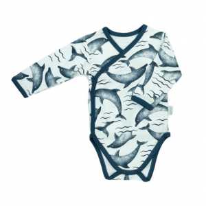 Dojčenské bavlnené body s bočným zapínaním dlhý rukáv Nicol Dolphin, 56 modráá