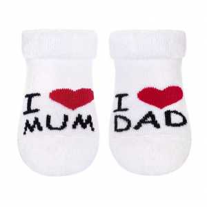 Dojčenské froté ponožky New Baby biele I Love Mum and Dad, 62