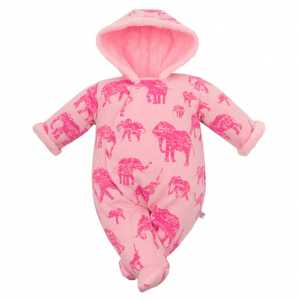Zimní kojenecká kombinéza s kapucí Baby Service Sloni růžová, 68