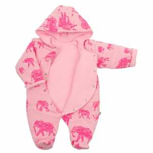 Zateplená kojenecká kombinéza s kapucí Baby Service Sloni růžová, 68