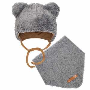 Zimná dojčenská čiapočka so šatkou na krk New Baby Teddy bear šedá, 68