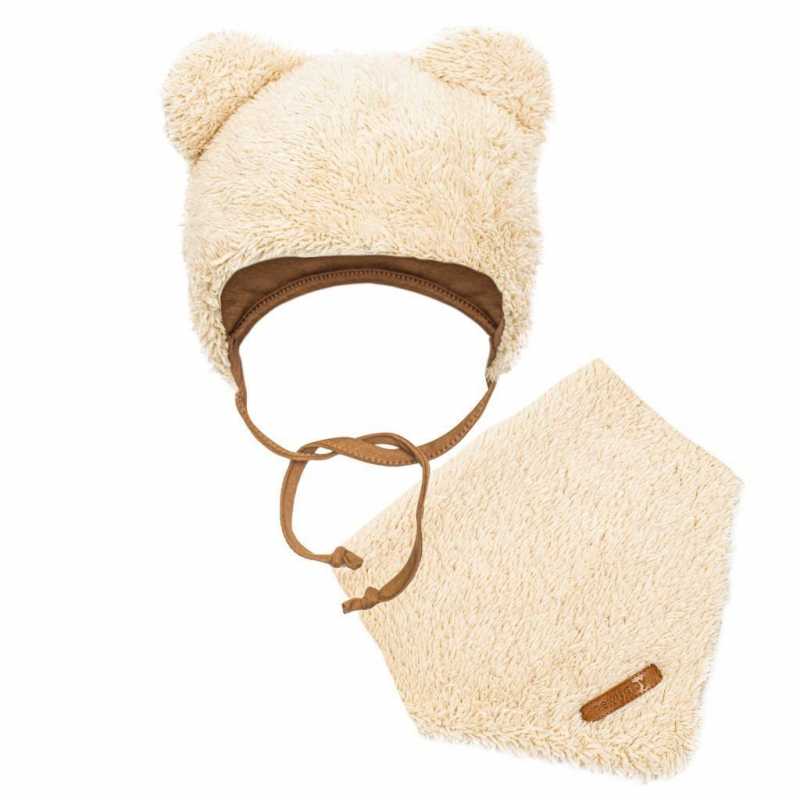 Zimná dojčenská čiapočka so šatkou na krk New Baby Teddy bear béžová, 74