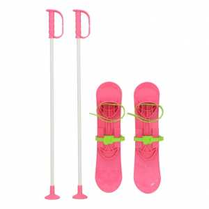 Detské lyže s viazaním a palicami Baby Mix BIG FOOT 42 cm ružové